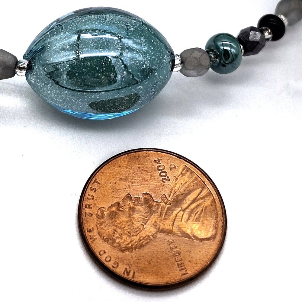 Antica Murrina Murano Glass Teal Green Long Bead Necklace 51" - Picture 9 of 10